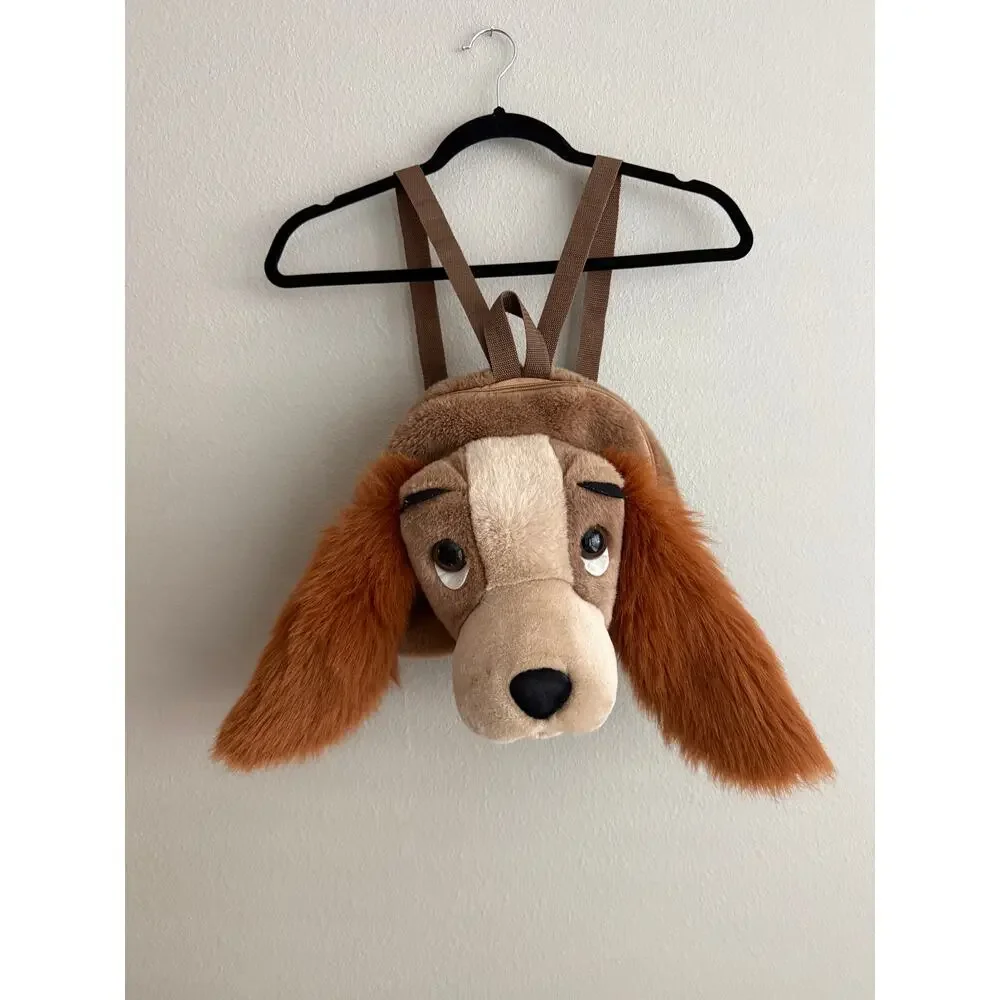 VINTAGE 90s Disney Lady & The Tramp Plush Backpack Bag Fluffy Ears Lady Dog